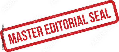 Red grunge rubber stamp featuring MASTER EDITORIAL SEAL text, for certifying content or publications