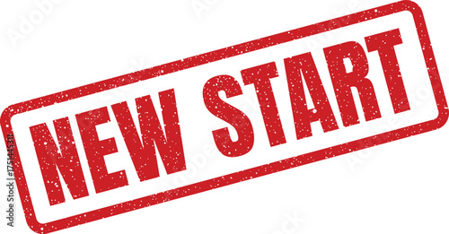 Red grunge textured rubber stamp displaying NEW START text, symbolizing fresh beginnings or project initiation