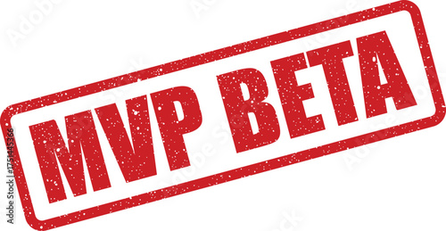 Red grunge textured rubber stamp mark showing MVP BETA for product development and launch