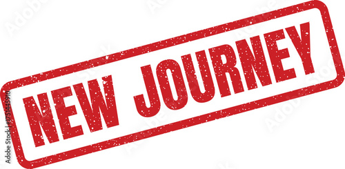 Red rectangular grungy rubber stamp with NEW JOURNEY text, indicating a significant change or fresh start