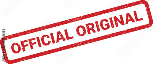 Red rectangular rubber stamp showing OFFICIAL ORIGINAL with distressed texture for authenticity and quality