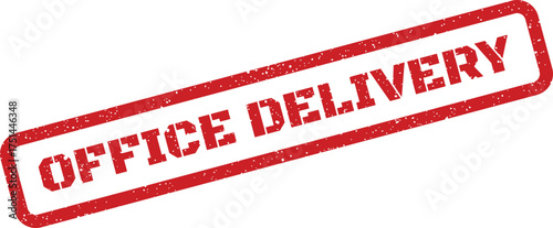 Red rectangular rubber stamp texture with bold capital letters indicating an office delivery message