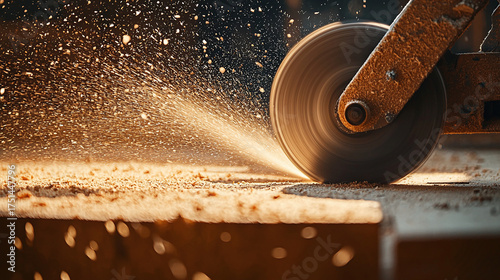 Close-up of circular saw in iron industry