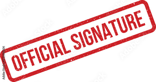 Textured red rectangular stamp with official signature text, symbolizing authentication or approval process
