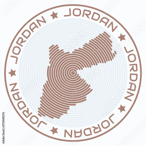 Jordan map with round title. Country shape rings. Jordan text around the country boundary shape. Artistic vector illustration.