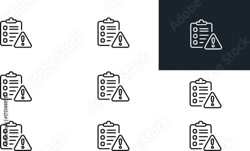 Checklist with Warning Sign Icon Set