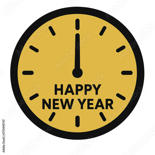 Countdown to midnight clock showing Happy New Year celebration