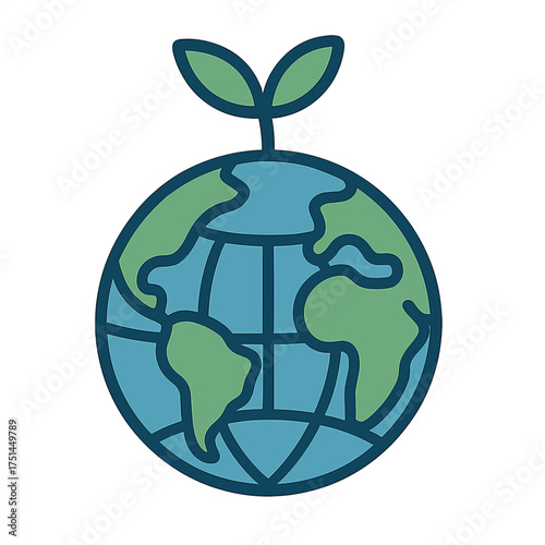 Green planet sprout growing upward symbolizing environmental growth