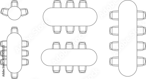 Top-down view of various table and chair arrangements