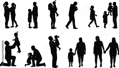 Family silhouettes, parent and child bonding, caring relationships, love, parenting, childhood moments, togetherness, support, affection, family care, emotional connection