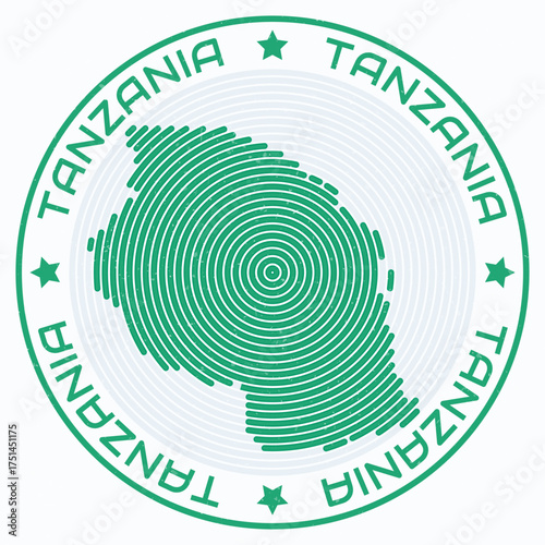 Tanzania map with round title. Country shape rings. Tanzania text around the country boundary shape. Modern vector illustration.