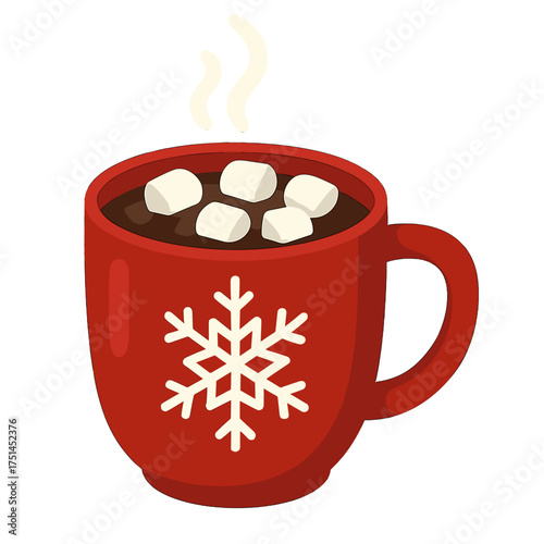 Cozy winter hot chocolate with marshmallows and snowflake mug