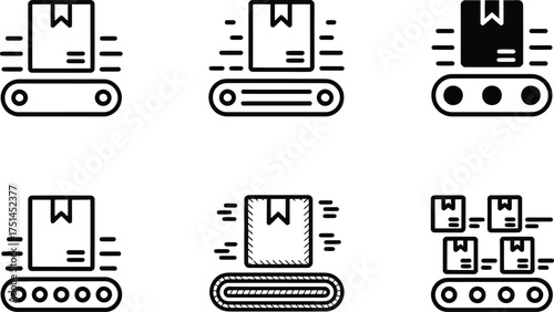 Conveyor Belt Icons: Shipping Boxes in Motion