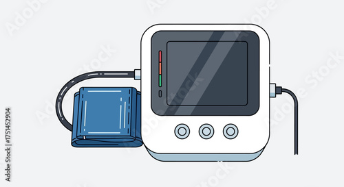 Modern line art illustration of a digital blood pressure monitor with an inflatable arm cuff, representing essential health screening and vital sign measurement