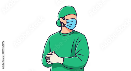 Medical Professional in Surgical Scrubs and Mask, Illustrating Healthcare and Science