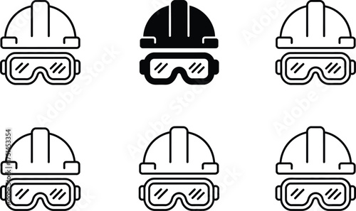 Safety Gear Icons: Hard Hat and Goggles Collection