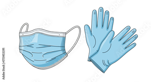 Personal protective equipment set featuring a disposable face mask and medical examination gloves, crucial for health, safety, and maintaining hygiene standards