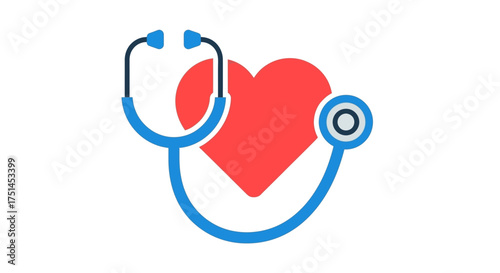 A blue stethoscope embracing a vibrant red heart, symbolizing medical diagnostics, cardiology, and a thorough health checkup