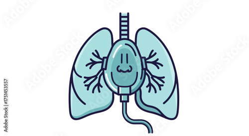 An illustrated image depicting a stylized representation of human lungs with a friendly, cartoonish face, symbolizing respiratory health and medical innovation in a clean, modern graphic style