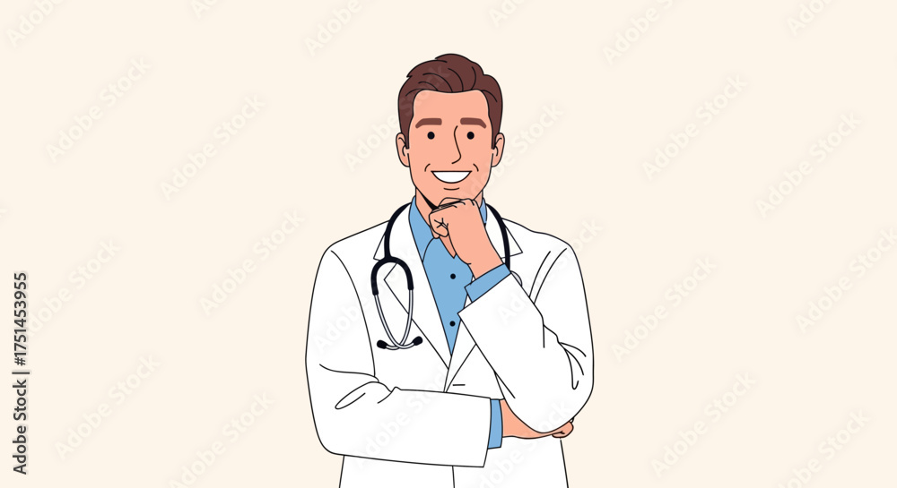 Fototapeta premium Smiling doctor with a stethoscope, healthcare professional looking confident and ready to help patients with compassion