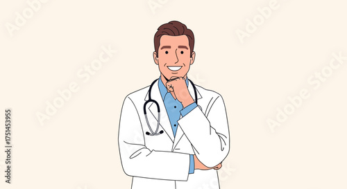 Smiling doctor with a stethoscope, healthcare professional looking confident and ready to help patients with compassion