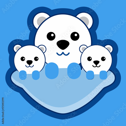 A cute polar bear family together on an ice floe