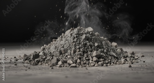 Dry powder and dust particles suspended in air with smoke effect