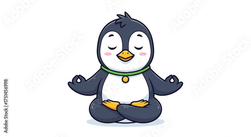 Cute Cartoon Penguin Meditating in Lotus Pose