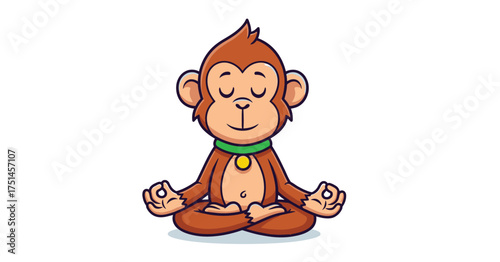 A cute cartoon monkey meditating peacefully in a lotus position with its eyes closed.