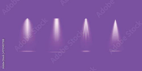 Creative illustration of bright lighting spotlights set with isolated light sources on transparent background, perfect for concert stage, performance, scene illumination and theater