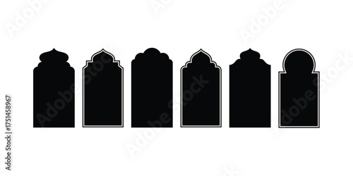 Islamic shapes Ramadan window frame collection with traditional Arabic arch door mosque silhouette oriental geometry architecture design isolated template decorative border art