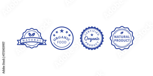 Organic product stamp and label collection featuring eco friendly design, natural food certification, organic farming logo, bio agriculture seal, healthy lifestyle branding elements for packaging