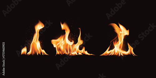 Realistic fire flame effect ‍set. Fire flame collection. movement of fire flames