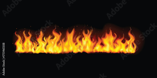 Realistic fire flame illustration isolated on transparent background, blazing orange and red fiery element, hot burning effect for creative digital design and graphic decoration