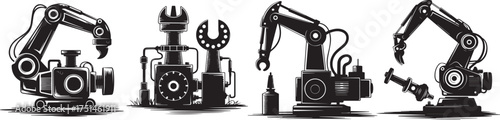 Industrial robotic arms vector illustration for automation and manufacturing design