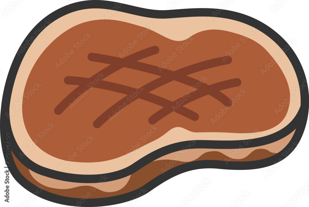 Obraz premium 焼いた、牛ステーキ肉のアイコン（線画カラー）のイラスト