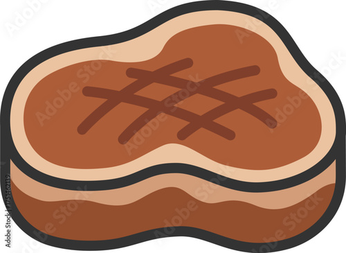 焼いた、フィレステーキ肉のアイコン（線画カラー）のイラスト