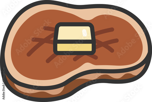 バターをのせた、牛ステーキ肉のアイコン（線画カラー）のイラスト
