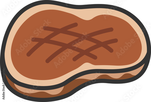 焼いた、牛ステーキ肉のアイコン（線画カラー）のイラスト