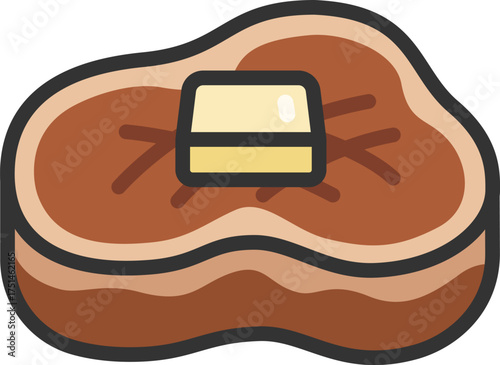 バターをのせた、フィレステーキ肉のアイコン（線画カラー）のイラスト