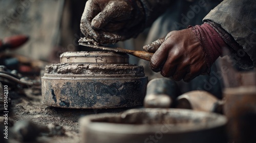 Close-up of mechanic's hands working with tools in workshop setting  