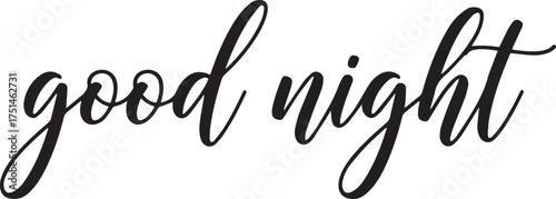 Elegant handwritten script typography of "good night" in black,
