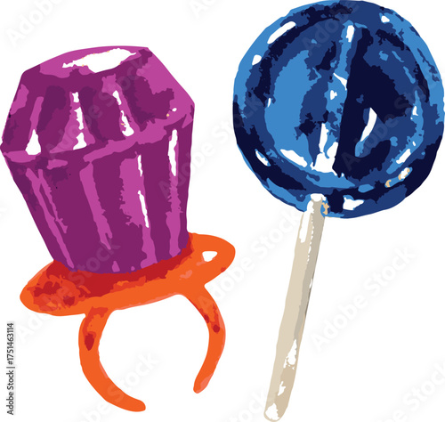 vector illustration of ring candy and lolipop