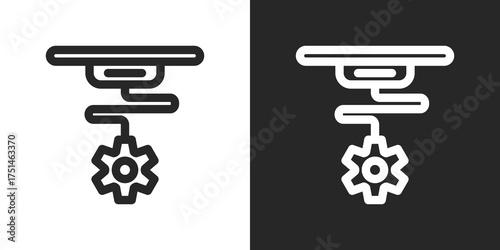3D Printer Icon Set in Black and White Outline Style