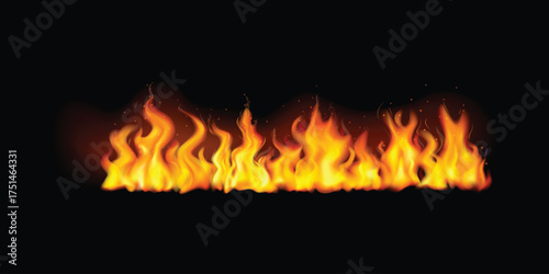 Intense vibrant realistic fire flames display vector design set against dark background dramatic glowing hot sparks for powerful visual illustration element