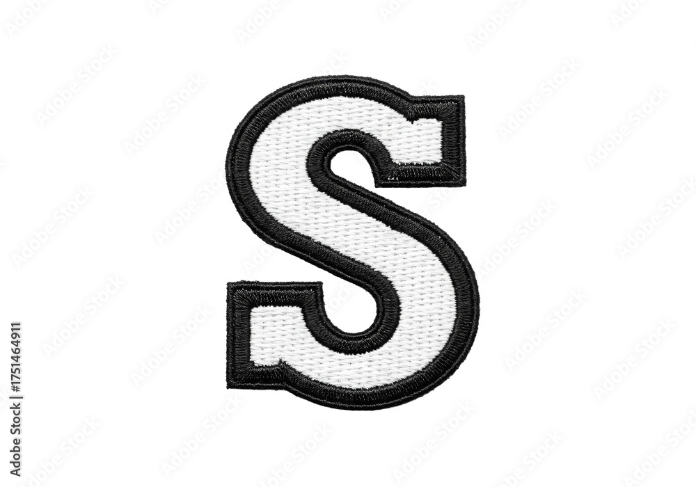 Fototapeta premium Black and White Uppercase Letter S Patch on Transparent Background