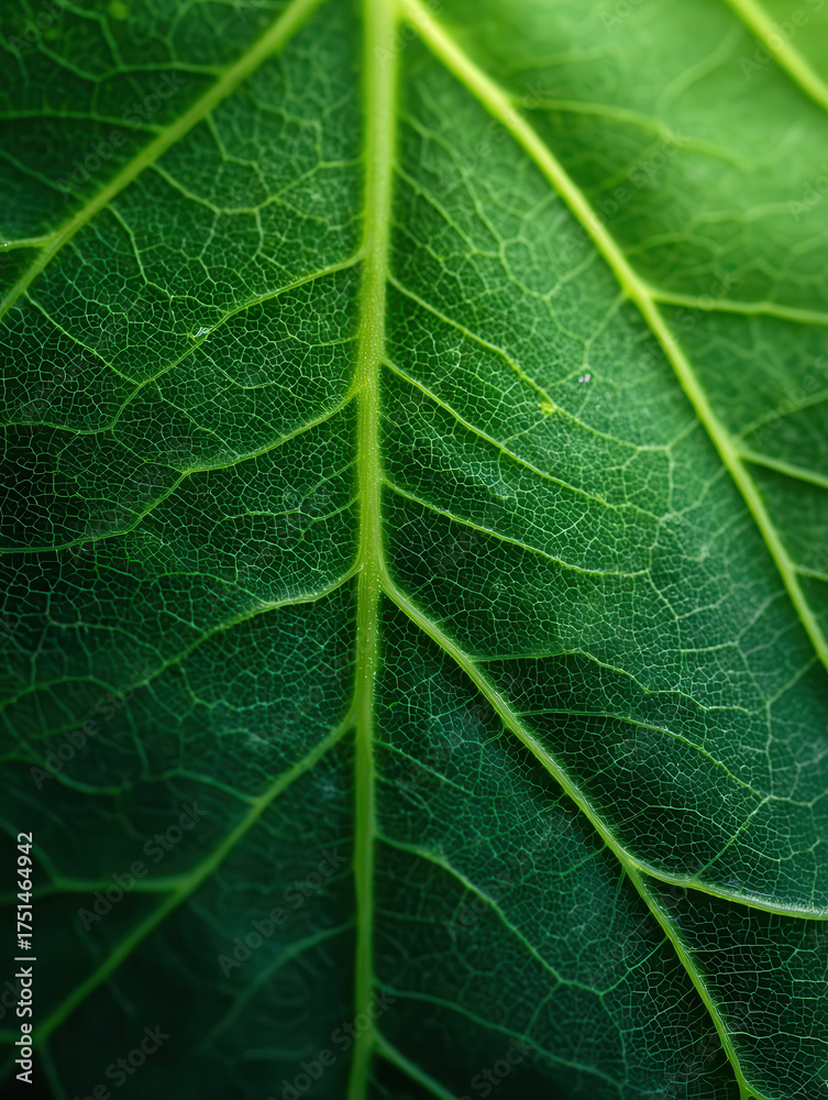 Fototapeta premium Macro view of a vibrant green leaf vein structure
