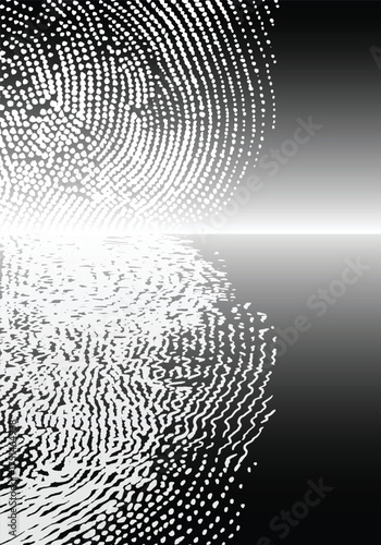 Monochrome abstract artwork inspired by Japanese minimalism. Stippled circular waves reflect over calm water, creating a serene sense of balance and meditation.