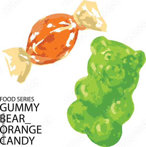 vector illustration of an orange candy and gummy bear