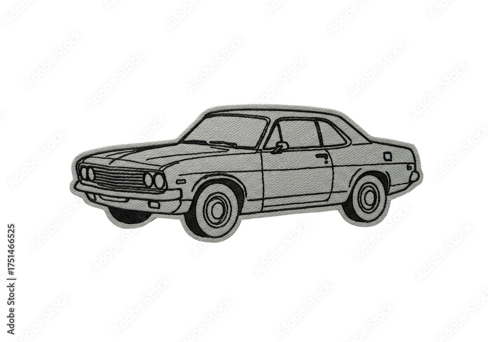 Fototapeta premium Classic Car Embroidered Patch Gray Outline Design